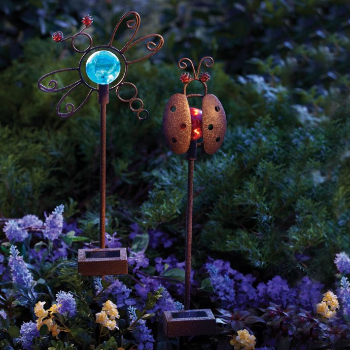 Solar Critters Ladybug & Dragonfly Color-Changing LED Garden Stakes