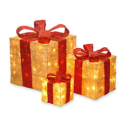 National Tree Company Sisal Pre-Lit Gift Boxes in Gold/Red (Set of 3)