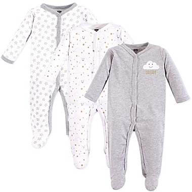 Hudson Baby&reg; Size 0-3M 3-Piece Clouds Footies in Grey. View a larger version of this product image.