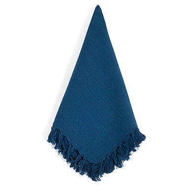 Saro Lifestyle Lizette Fringed Napkins in Navy (Set of 4). View a larger version of this product image.