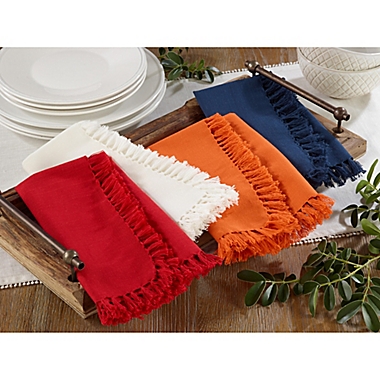 Saro Lifestyle Lizette Fringed Napkins in Navy (Set of 4). View a larger version of this product image.
