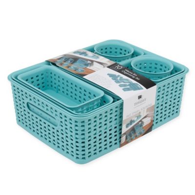 teal storage baskets