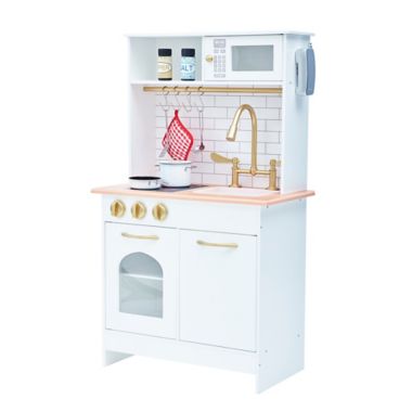 Teamson Kids Boston Play Kitchen in White/Wood. View a larger version of this product image.
