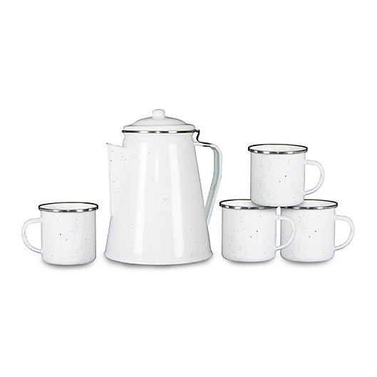 Alternate image 1 for Stansport® 8-Cup Percolator Enamel Coffee Pot and Mugs Set in White