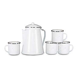 Stansport® 8-Cup Percolator Enamel Coffee Pot and Mugs Set in White