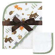 Hudson Baby&reg; Woodland Hooded Towel and Washcloth Set in Brown