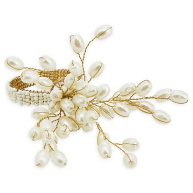 Saro Lifestyle Beaded Napkin Rings in Vanilla (Set of 4). View a larger version of this product image.