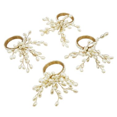 Saro Lifestyle Beaded Napkin Rings in Vanilla (Set of 4). View a larger version of this product image.