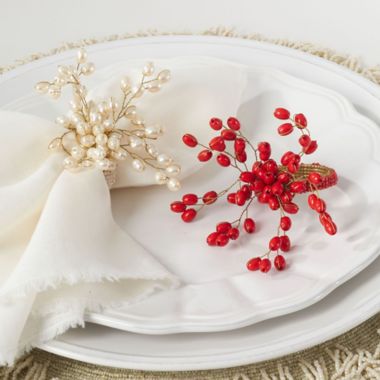 Saro Lifestyle Beaded Napkin Rings in Vanilla (Set of 4). View a larger version of this product image.
