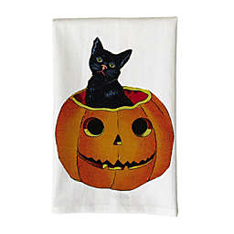 Love You a Latte Shop Vintage Black Cat In a Pumpkin Kitchen Towel in White
