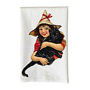 Love You a Latte Shop Vintage Girl with Black Cat Printed Kitchen Towel in White