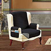 Smart Solid Microfiber Wing Chair Cover in Black/Grey