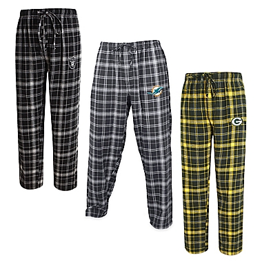 NFL Men&#39;s Flannel Plaid Pajama Pant with Left Leg Team Logo Collection. View a larger version of this product image.