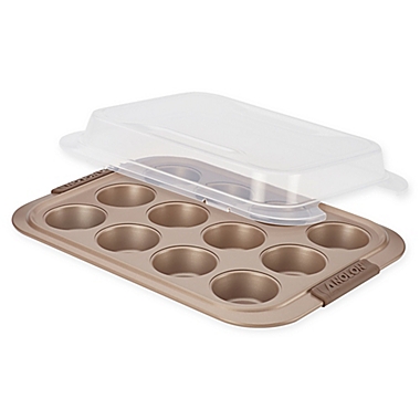 Anolon&reg; Advanced 12-Cup Nonstick Muffin Pan in Bronze. View a larger version of this product image.