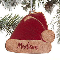Santa Hat Personalized Wood Christmas Ornament in Red