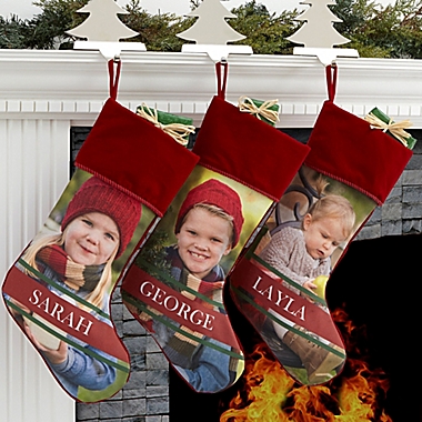 Holly Jolly Smile Personalized Photo Christmas Stocking. View a larger version of this product image.