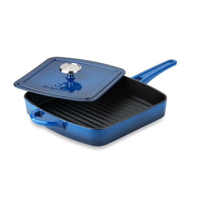 Simply Calphalon® Blue Enamel Cast Iron 11Inch Grill Pan with Press