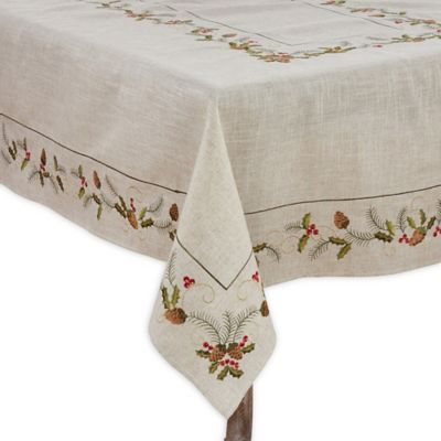 Cotton Park Jacquard Tablecloth ~ Medallion Leaf Natural ~ 66" x 86" Rectangular 