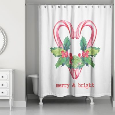 Designs Direct Merry and Bright Candy Canes 71-Inch x 74-Inch Shower Curtain