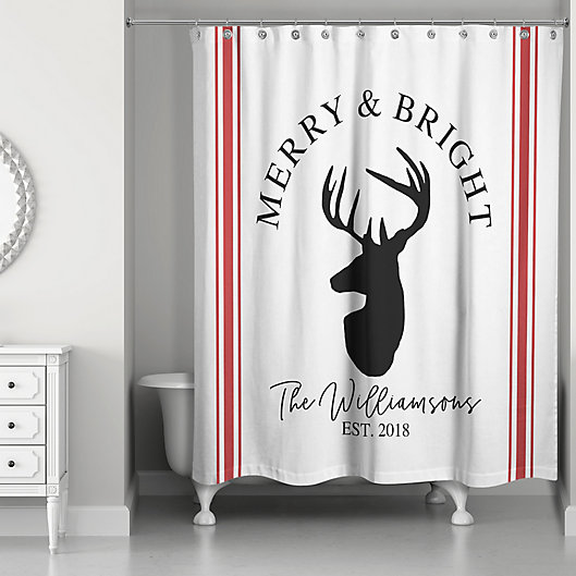 Alternate image 1 for Designs Direct Merry and Bright Reindeer 71-Inch x 74-Inch Shower Curtain