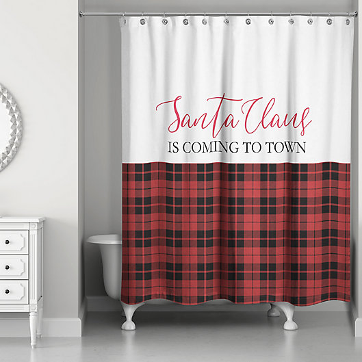 Alternate image 1 for Designs Direct Santa Claus is Coming to Town 71-Inch x 74-Inch Shower Curtain in Red