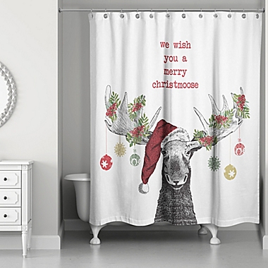 Designs Direct Christmas Moose Shower Curtain in Red. View a larger version of this product image.