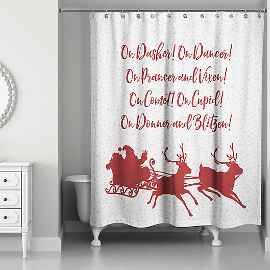 Alternate image 1 for Designs Direct Reindeer Role Call Shower Curtain in Red
