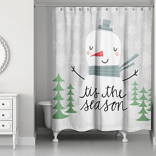 Alternate image 1 for Designs Direct Tis The Season Snowman Shower Curtain in Grey