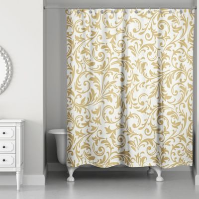 Designs Direct Gold Baroque Christmas Shower Curtain