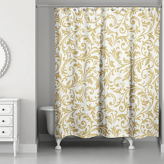 Alternate image 1 for Designs Direct Gold Baroque Christmas Shower Curtain