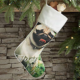 Woof & Meow Personalized Pet Photo Christmas Stocking in Ivory