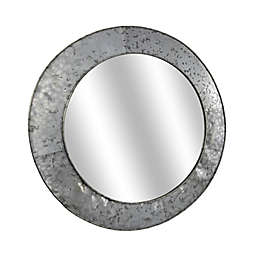 21.75-Inch Round Galvanized Metal Mirror in Silver