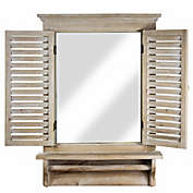 Crystal Art Window Shutter Shelf 21-Inch x 28.25-Inch Wall Mirror in Light Brown