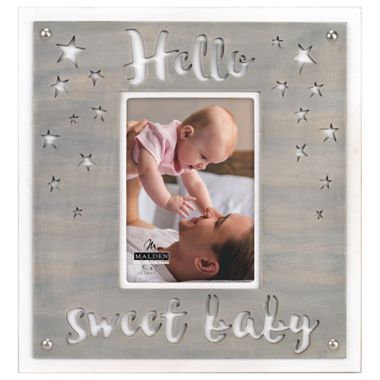 Maiden Hello Baby 5-Inch x 7-Inch Photo Frame in Grey. View a larger version of this product image.