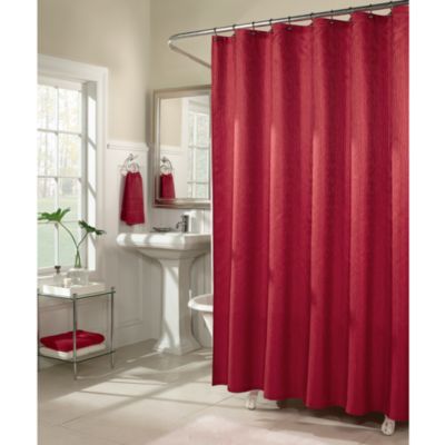 red shower curtain