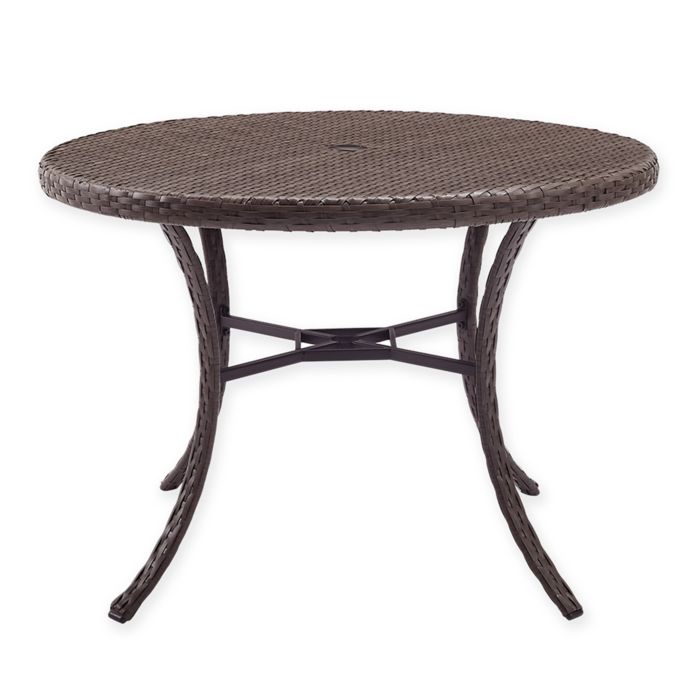 Crosley Tribeca Round Wicker Outdoor Dining Table in Driftwood | Bed