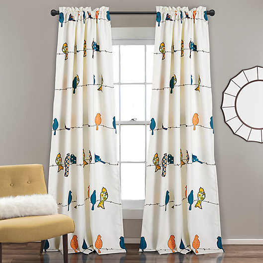 Alternate image 1 for Lush Decor Rowley Birds 84-Inch Rod Pocket Room Darkening Window Curtain in Blue/Ivory (Set of 2)