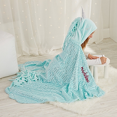 Hooded Unicorn Throw Blanket in Aqua. View a larger version of this product image.