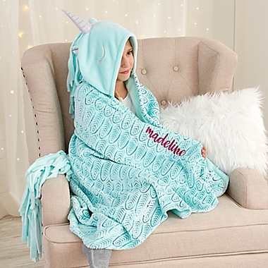 Hooded Unicorn Throw Blanket in Aqua. View a larger version of this product image.