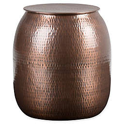 Simpli Home Griffen Metal Storage Accent Table in Antique Copper