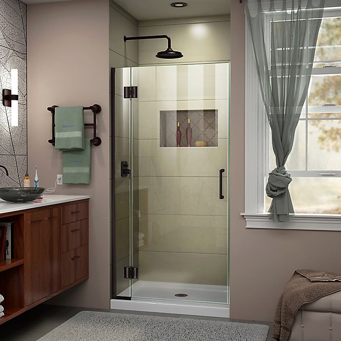 DreamLine Unidoor 34 Inch Frameless Hinged Shower Door in DreamLine Unidoor 34 Inch Frameless Hinged Shower Door in