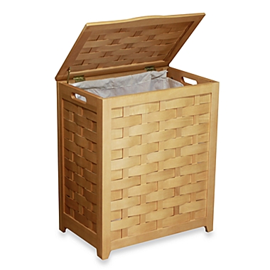 Oceanstar Rectangular Front Veneer Wood Laundry Hamper in Natural. View a larger version of this product image.