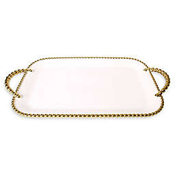Classic Touch Gold Bead 19-Inch Handled Serving Tray