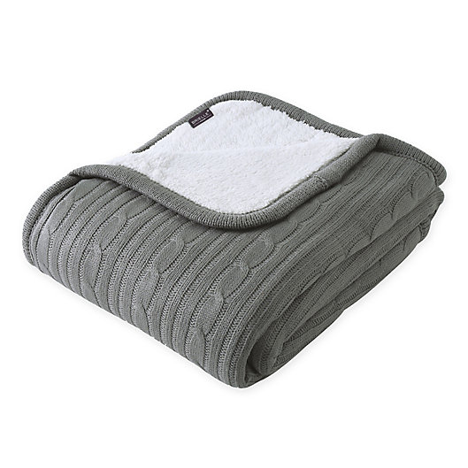 Brielle Cable Knit Reversible Throw Blanket with Faux Sherpa 
