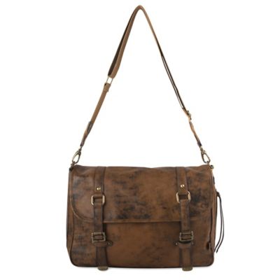 OiOi Distressed Leather Messenger Diaper Bag in Brown