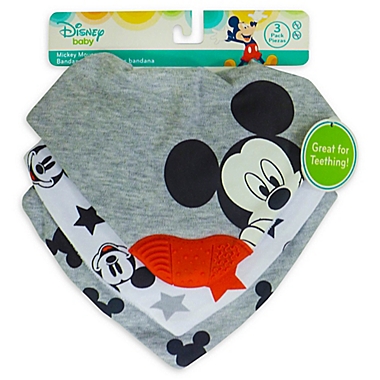 Disney 3-Pack Mickey Mouse Scarf Bibs with Teether in Heather Grey. View a larger version of this product image.