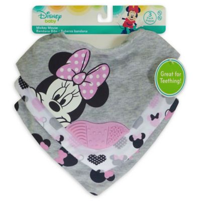 Disney 3-Pack Minnie Mouse Scarf Bibs with Teether in Heather Grey