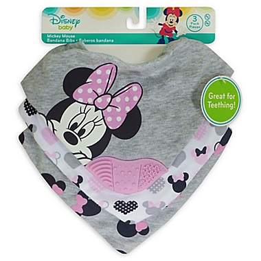 Disney 3-Pack Minnie Mouse Scarf Bibs with Teether in Heather Grey. View a larger version of this product image.