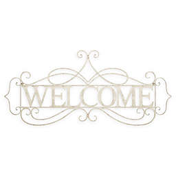 Lavish Home Welcome Cutout 32.75-Inch x 15-Inch Metal Sign in Distressed White