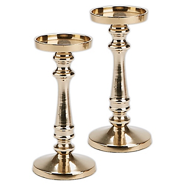 Mind Reader Pillar Candle Holders in Gold (Set of 2). View a larger version of this product image.